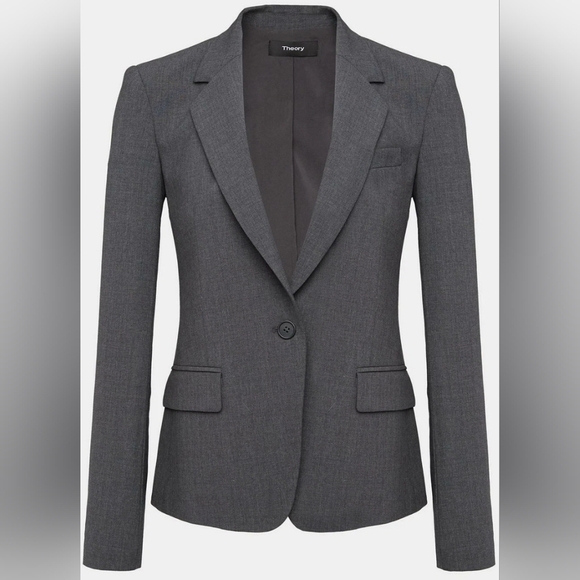 Theory Jackets & Blazers - Theory Women'S Grey One Button Long Sleeve Slim Fit Blazer Size 6